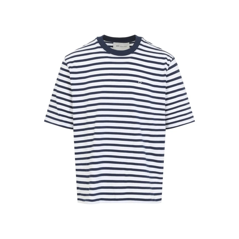 AMI Paris T-Shirt Classic White T-Shirt With Navy Stripe Detail Grey