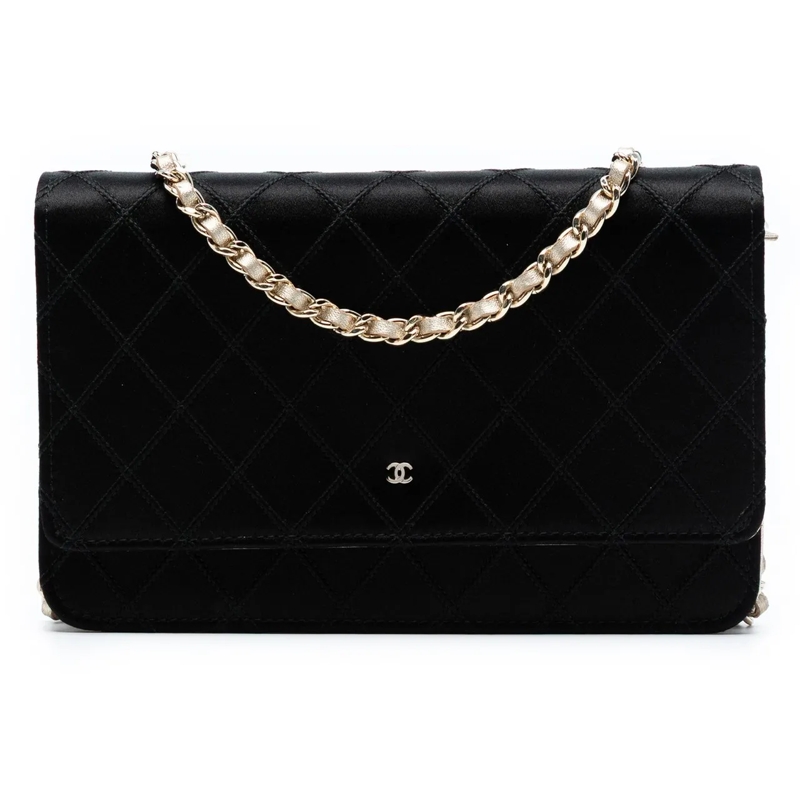 Chanel Sac à bandoulière Bicolor Satin Diamond Stitch Wallet On Chain schwarz