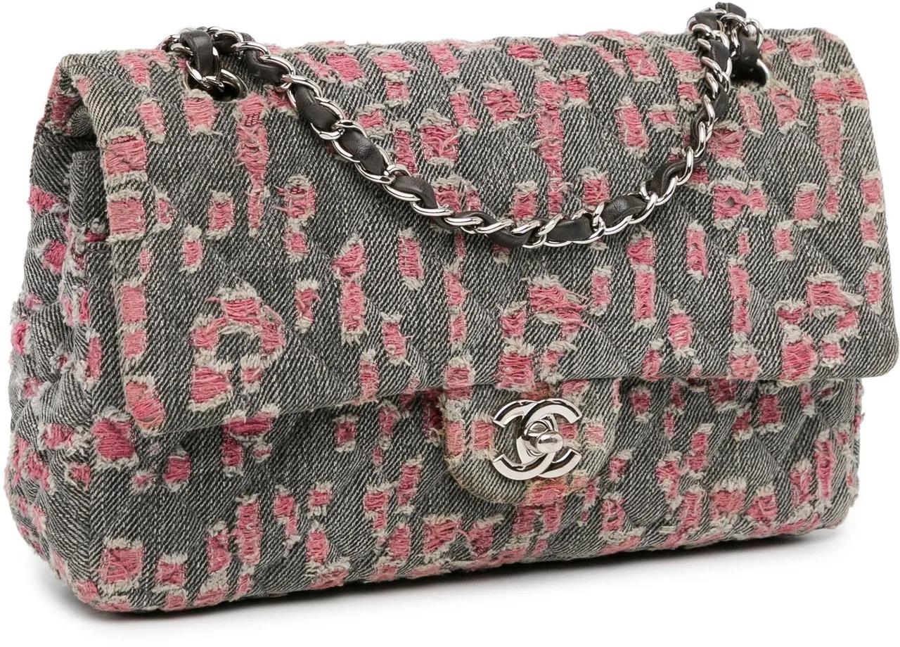 Chanel Hobo bags 2010-2011 Medium Classic Distressed Denim Double F in grijs