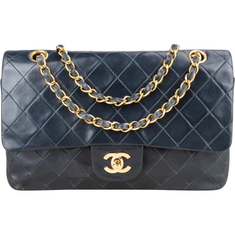Chanel Tote Chanel Quilted Lambskin 24K Gold Medium Double Fla blau