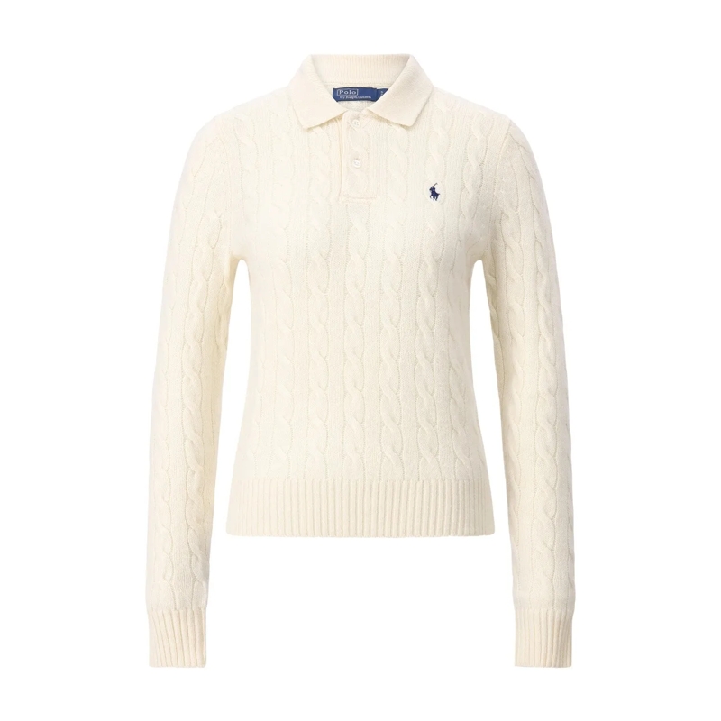 Polo Ralph Lauren Polohemd Strickpullover mit Zopfstrick Creme