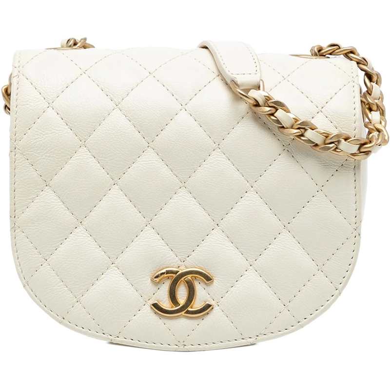 Chanel Schultertasche Small CC Quilted Calfskin Messenger Flap weiß