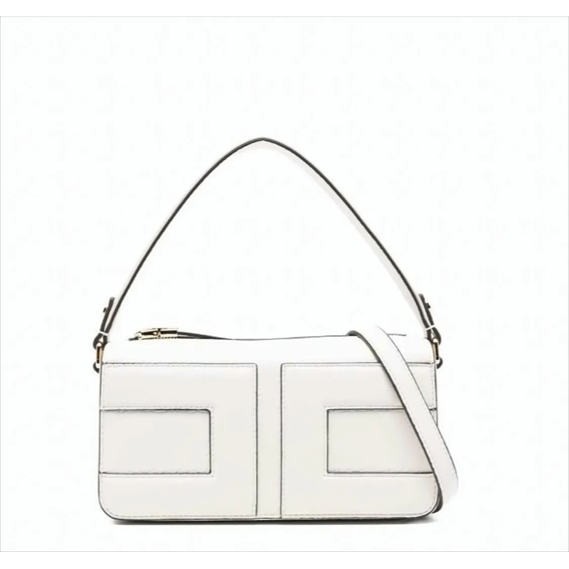 Elisabetta Franchi Sac à bandoulière Structured White Shoulder Bag With Embossed Logo White