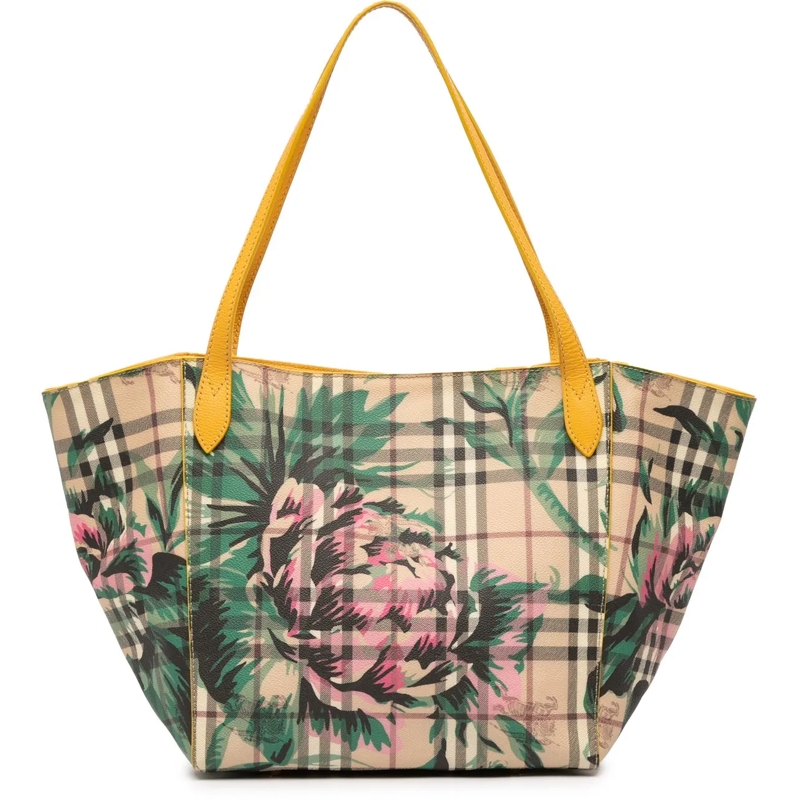 Burberry Shopper Small Haymarket Check Floral Print Coated Canvas C braun