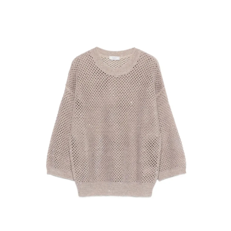 Peserico Pullover Boxy Brown Sweater With Open Weave Brown