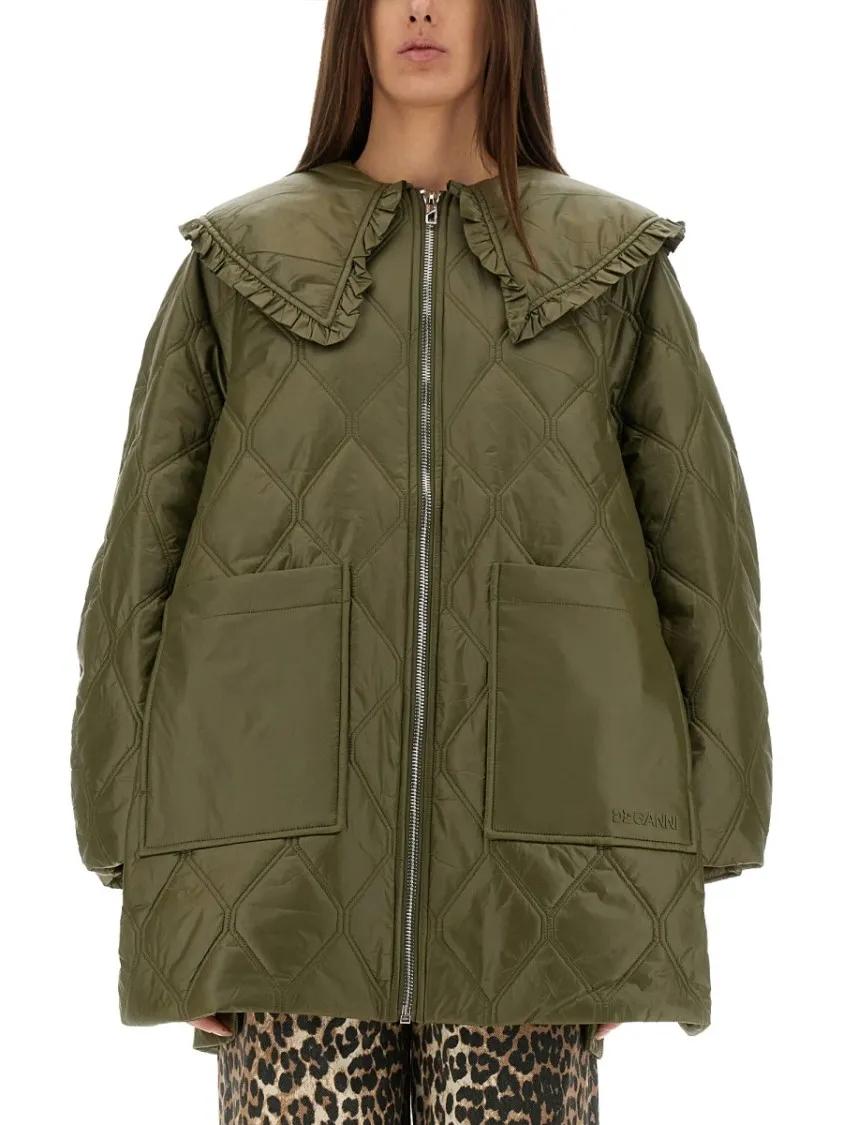 Thumbnail - GANNI - Quilted Midi Jacket - Größe XXS - grün