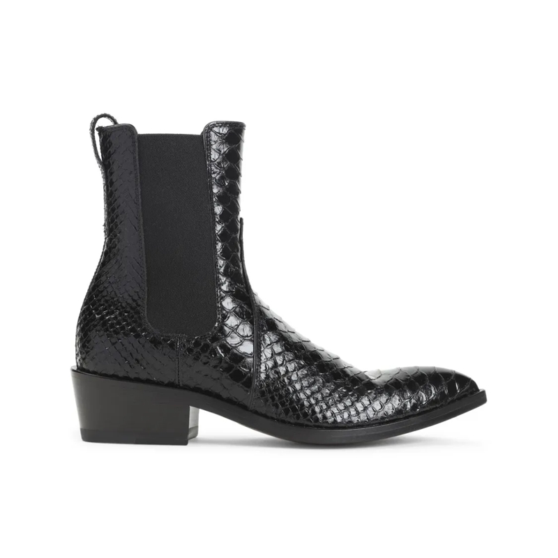 Tom Ford Stiefel Textured Black Leather Ankle Boots With Pointed To Black