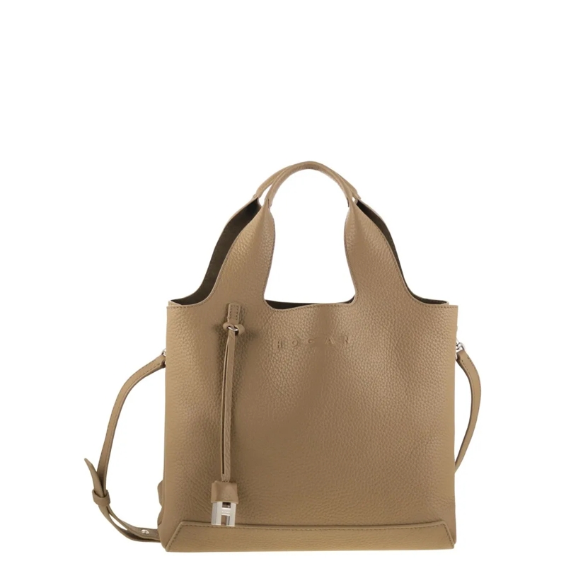 Hogan Tote Shopping Bag In Textured Leather Brown