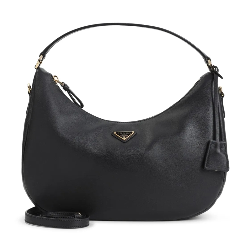 Prada Schultertasche Crescent-Shaped Black Calf Leather Handbag With Go Black