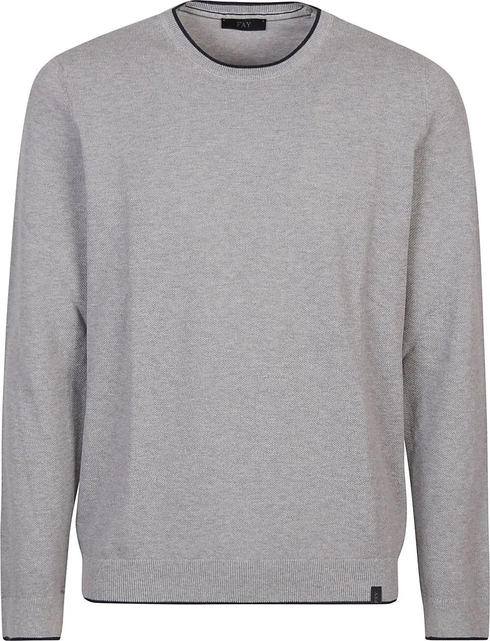 Thumbnail - Fay - Round Neck Piquet Sweater Grey - Größe 50 - grau