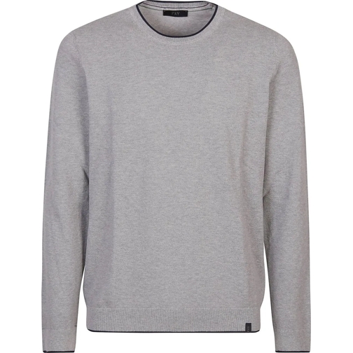 Fay  Round Neck Piquet Sweater Grey grau