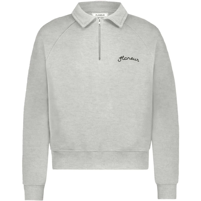 Flâneur  Signature Raglan Half Zip | Heather Cool Grey grau