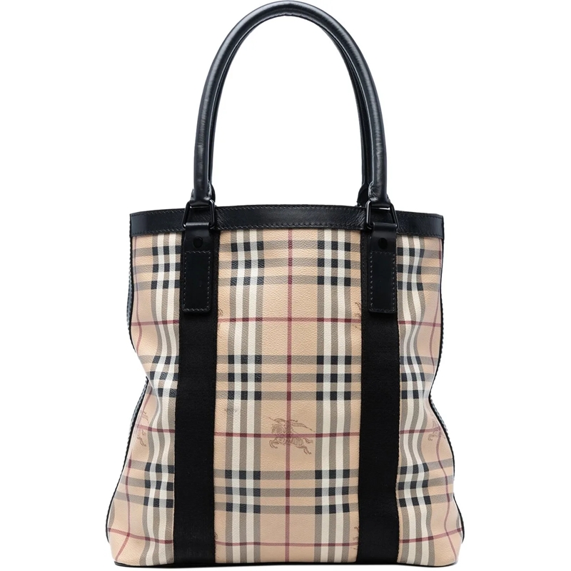 Burberry Shopper Haymarket Check Coated Canvas Vertical Tote braun
