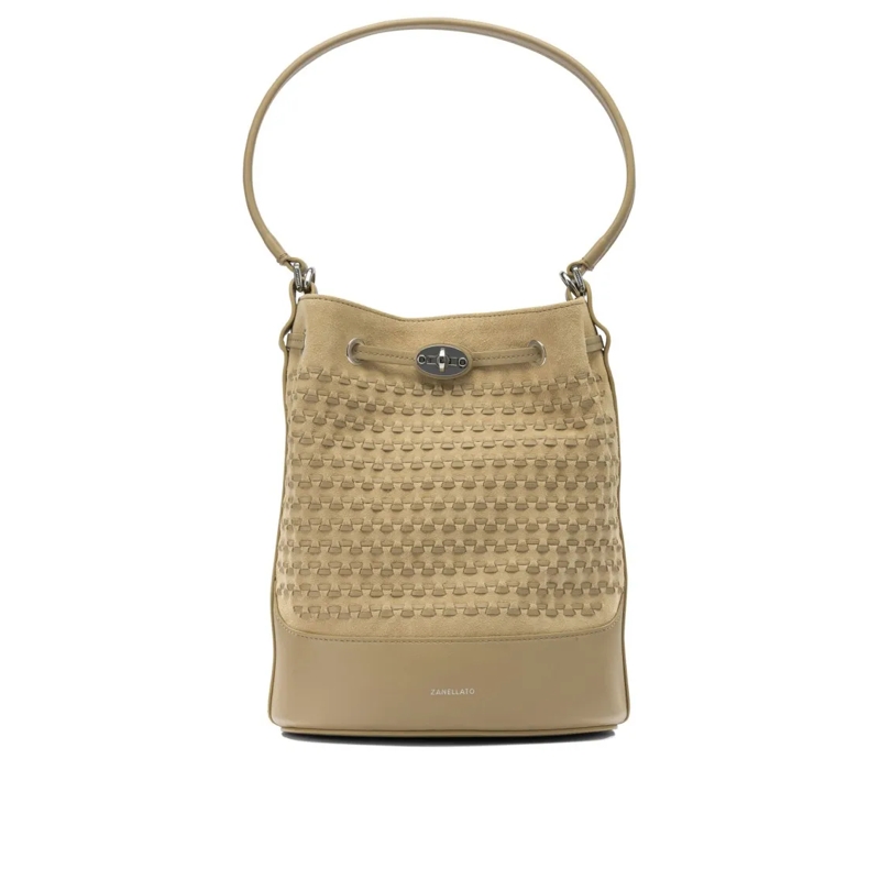 Zanellato Buideltas Beige Woven Suede Handbag With Silver-Tone Turn-Lo Neutrals