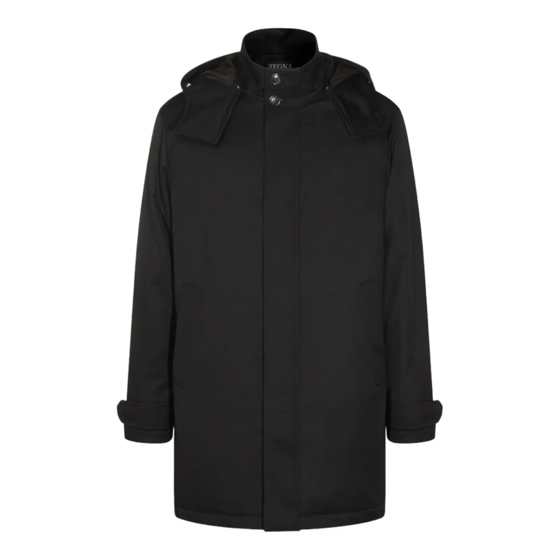 Zegna Bontjassen High-Collared Black Coat With Detachable Hood Black