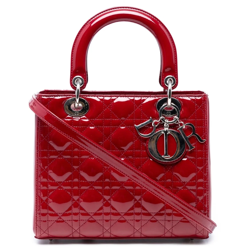 Christian Dior Schultertasche Medium Patent Cannage Lady Dior rot