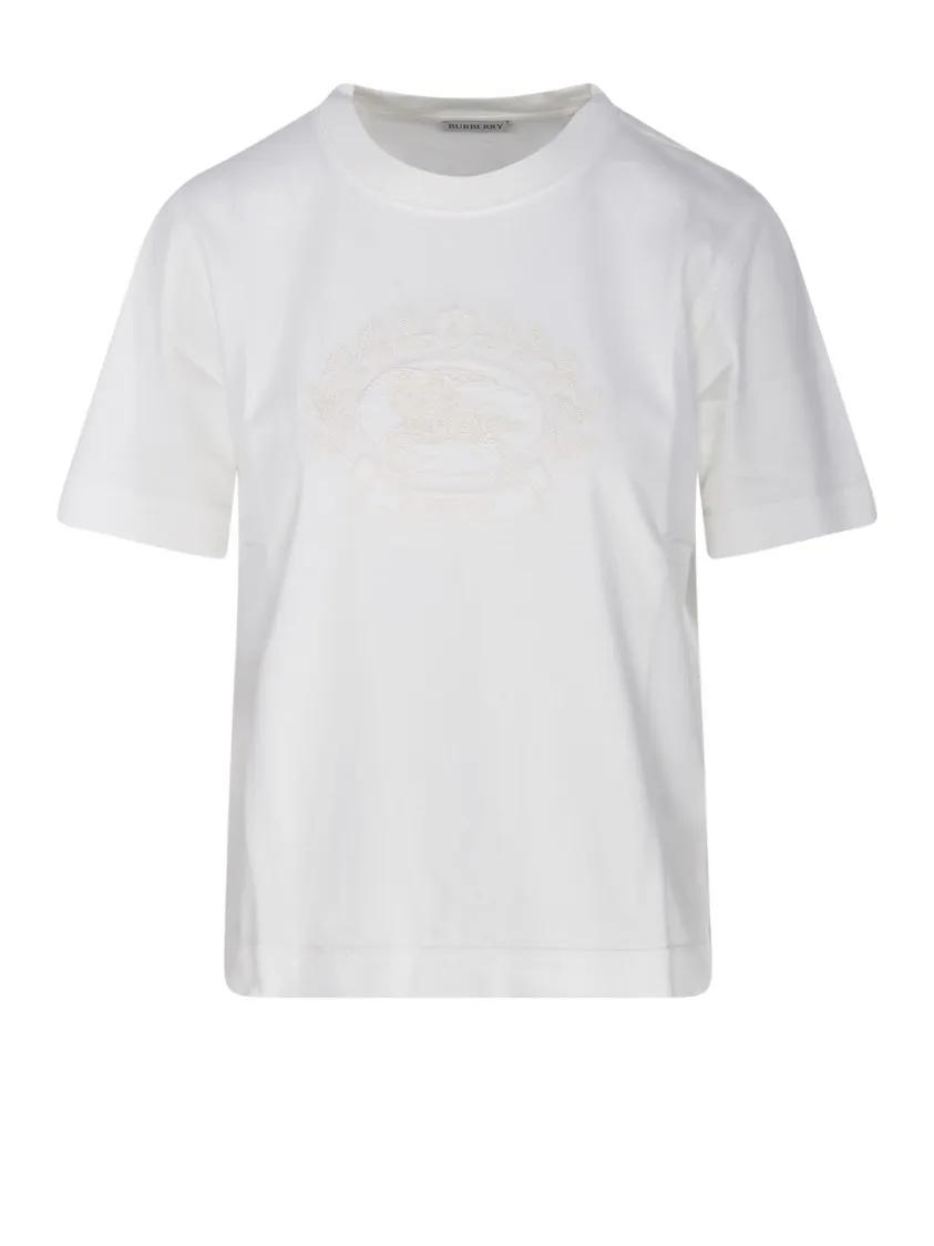 Thumbnail - Burberry - Embroidered Logo White Cotton T-Shirt - Größe M - weiß