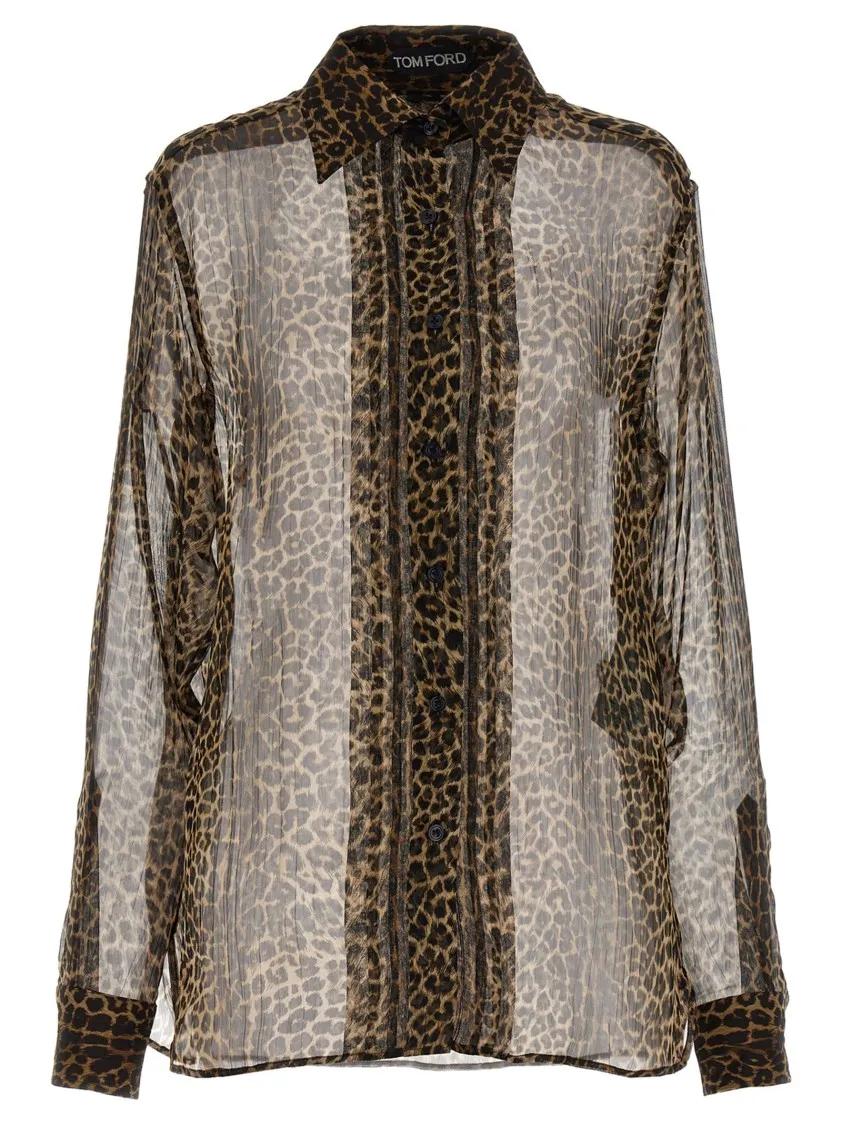 Thumbnail - Tom Ford - Semi-Transparent Silk Chiffon Shirt - Größe 40 - braun