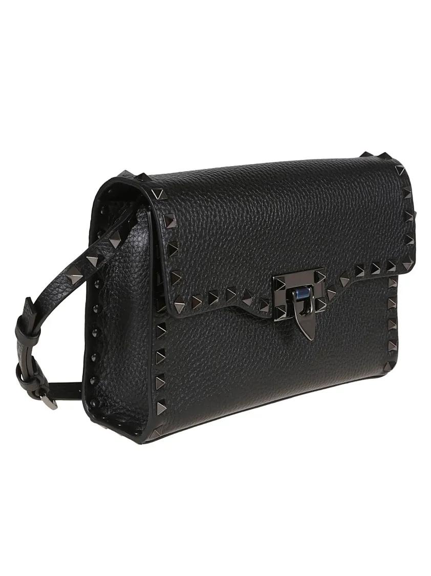 Valentino Garavani Hobo bags Black Grained Calfskin Small Bag in zwart