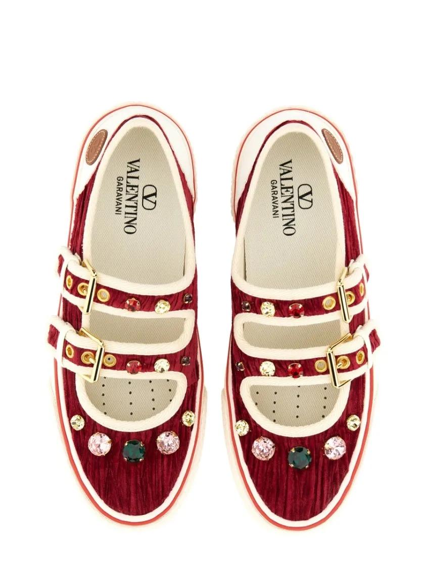 Thumbnail - Valentino Garavani Low-Top Sneaker - Velvet "Dollyboard" Ballerina Sneaker - Gr. 39 (EU) - in Rot - für Damen