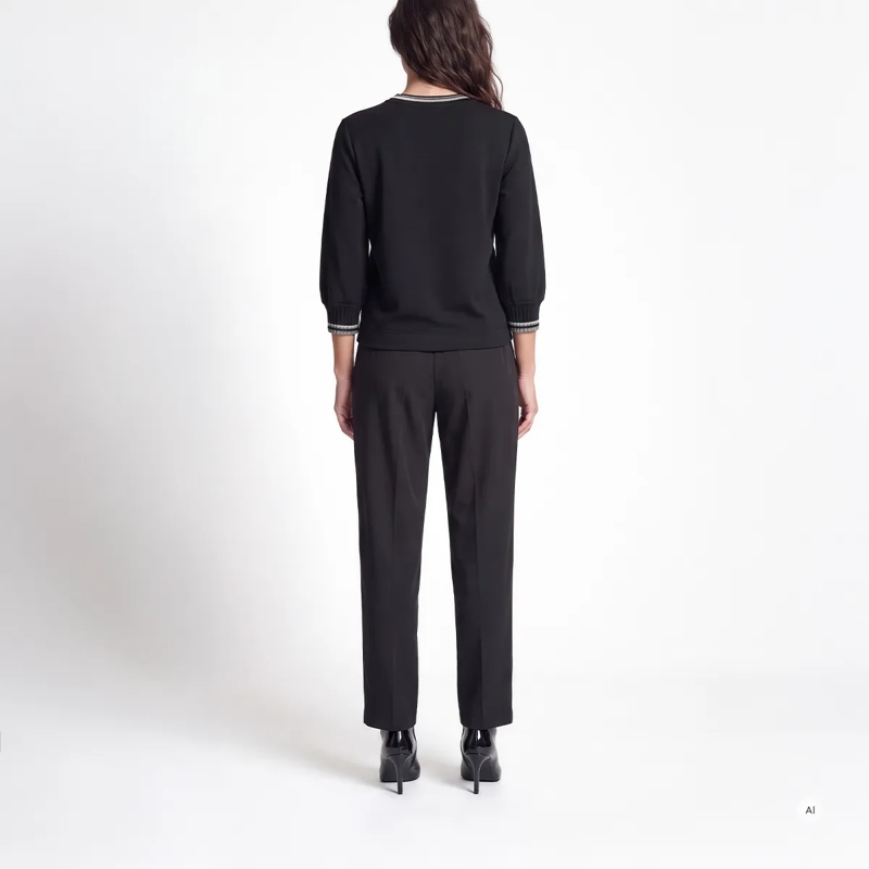 Marc Aurel Bluse Shirt- Rippband mit Glanzgarn- Rundhals- Scuba schwarz(Image 4)