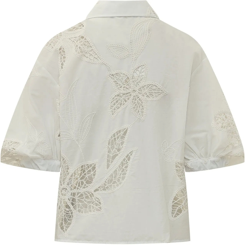 SUNDEK Bluse Camicia a Maniche Corte con Ricamo weiß(Image 2)