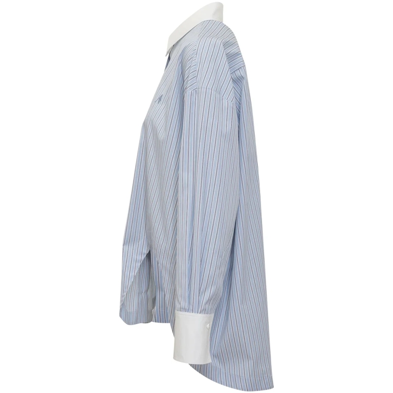 The Attico Bluse Camicia a Righe con Orlo Asimmetrico hellblau(Image 3)