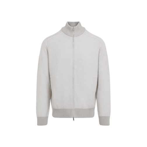 Zegna Trui Beige Cashmere And Silk Zip Sweater Neutrals