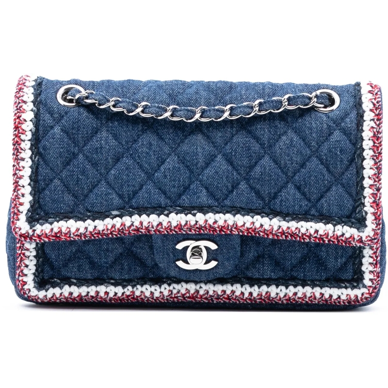 Chanel Schultertasche Medium Classic Denim Braided Single Flap blau