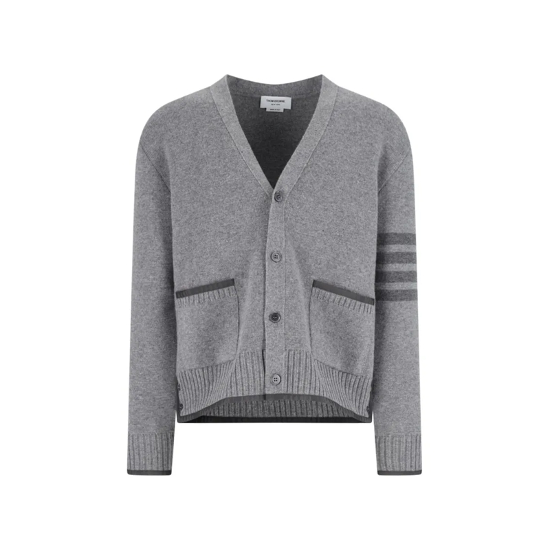 Thom Browne Cardigan Grey Cardigan With V-Neckline And Signature Stripe Grey