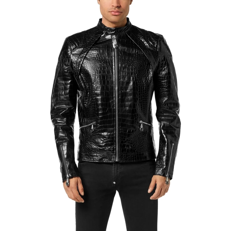 Philipp Plein Lederjacke Lederjacke mit Krokodilprägung schwarz(Image 2)
