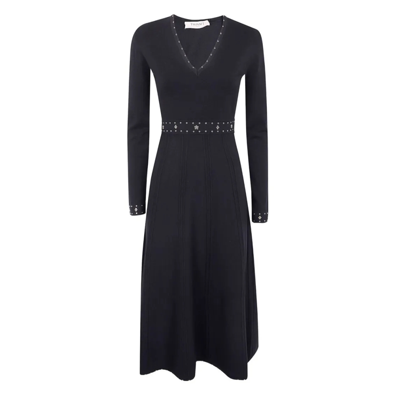 Twin-Set Robe midi V-Neck Midi Dress With Flared Skirt Neutrals
