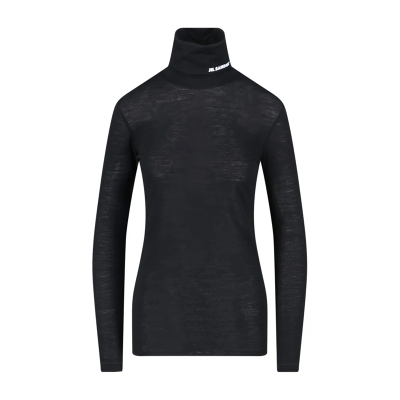 Jil Sander Langärmeliges Oberteil Logo Turtleneck – Black Black