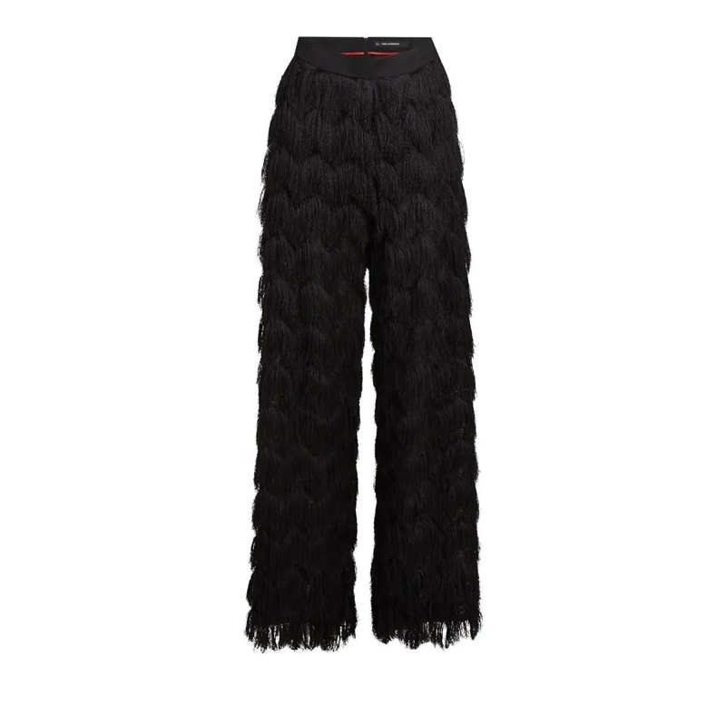Karl Lagerfeld Anzugshose KL Studio Hose mit Fransen Hose schwarz