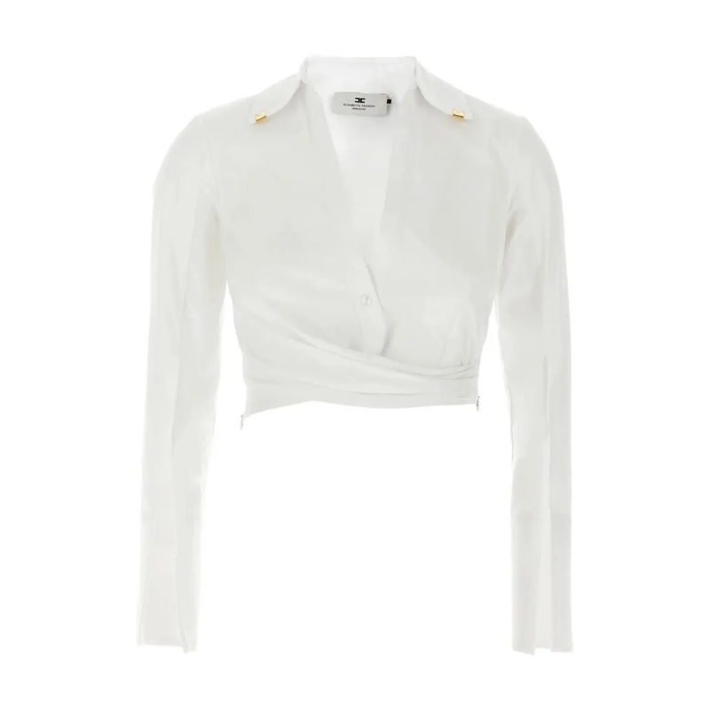 Elisabetta Franchi Chemisier Cropped White Shirt With Deep V-Neckline White