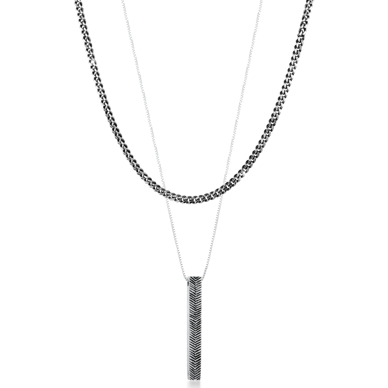 Kuzzoi Mittellange Halskette Halskette Herren Layer Panzerkette Barren Stab 925 silber