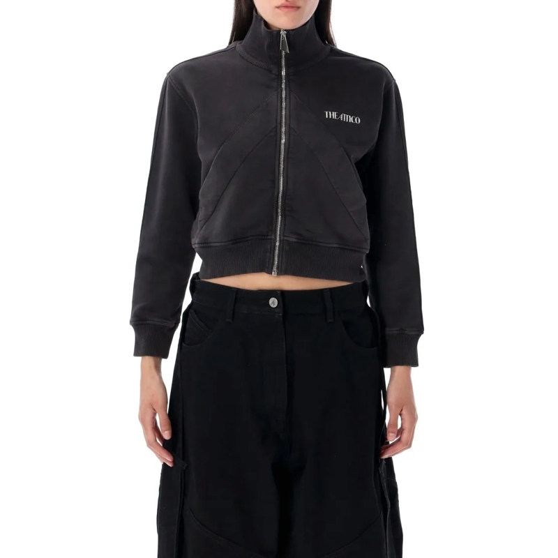 The Attico  Zip-Up Cropped Sweatshirt Black