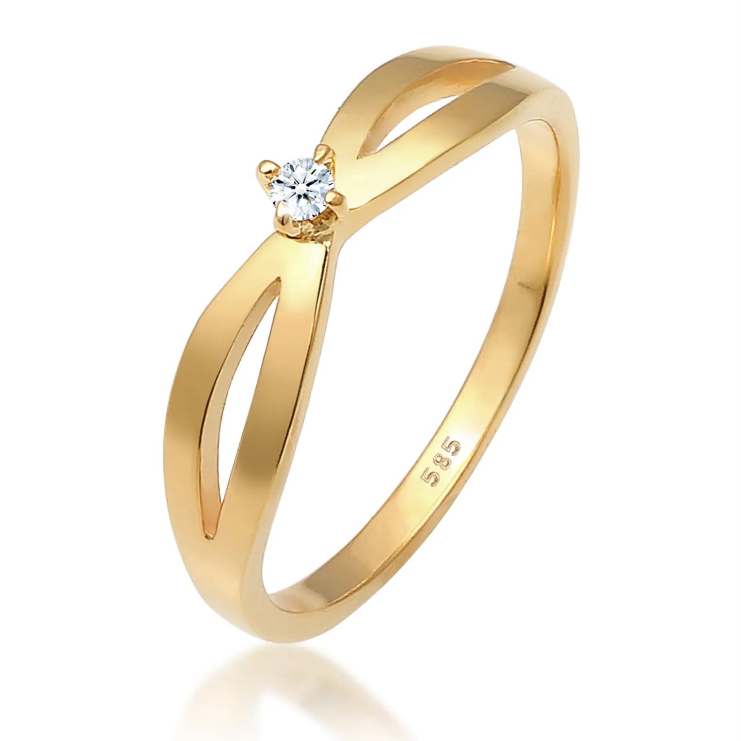 Elli Ringe - Ring Verlobung Vintage Diamant (0.03 ct.) 585 Gelb - Gr. 52 MM - in Gold - für Damen