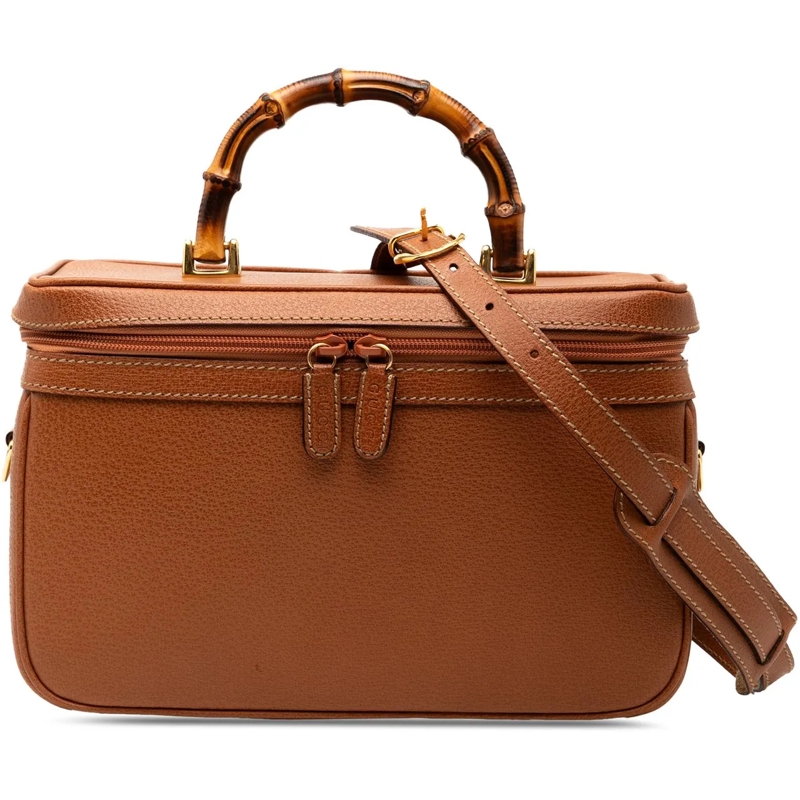 Gucci Nécessaire Leather Bamboo Vanity Bag braun