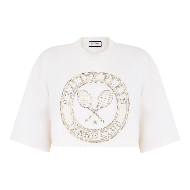 Philipp Plein T-Shirt Cropped T-Shirt Tennis Club weiss