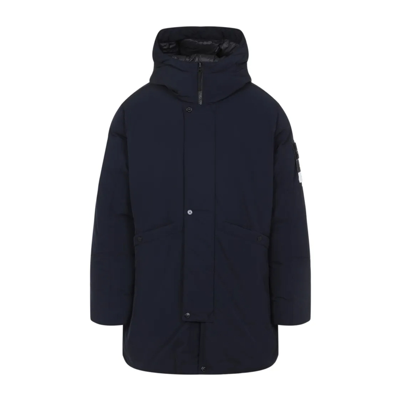 Stone Island Parka Navy Blue Polyester Long Parka Blue