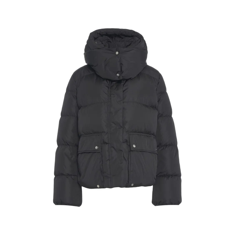 Add  Quilted Puffer Jacket With High Collar And Hood Black