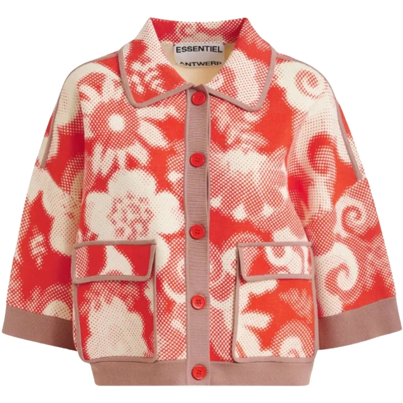 Essentiel Antwerp Trenchcoat Essentiel Antwerp Printed Knit Jacket Jackets Oran orange