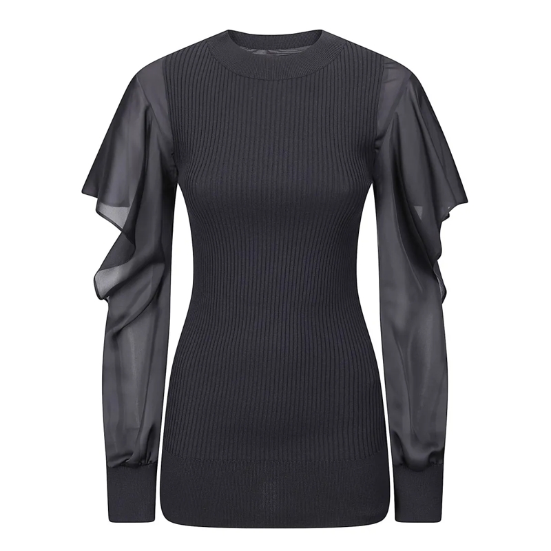 Sacai Pullover Satin-Cotton Blend Knit Pullover With Relaxed Fit  Black