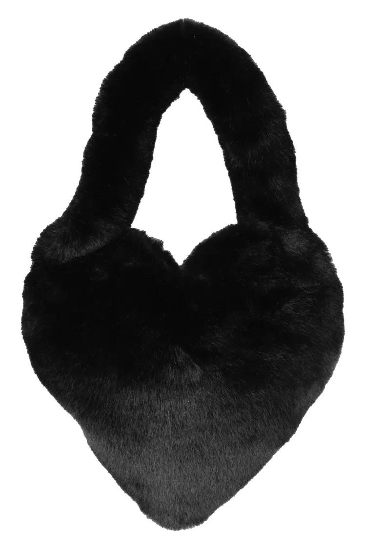 Blumarine Crossbody bags Heart-Shaped Faux Fur Bag With Silver Logo in zwart