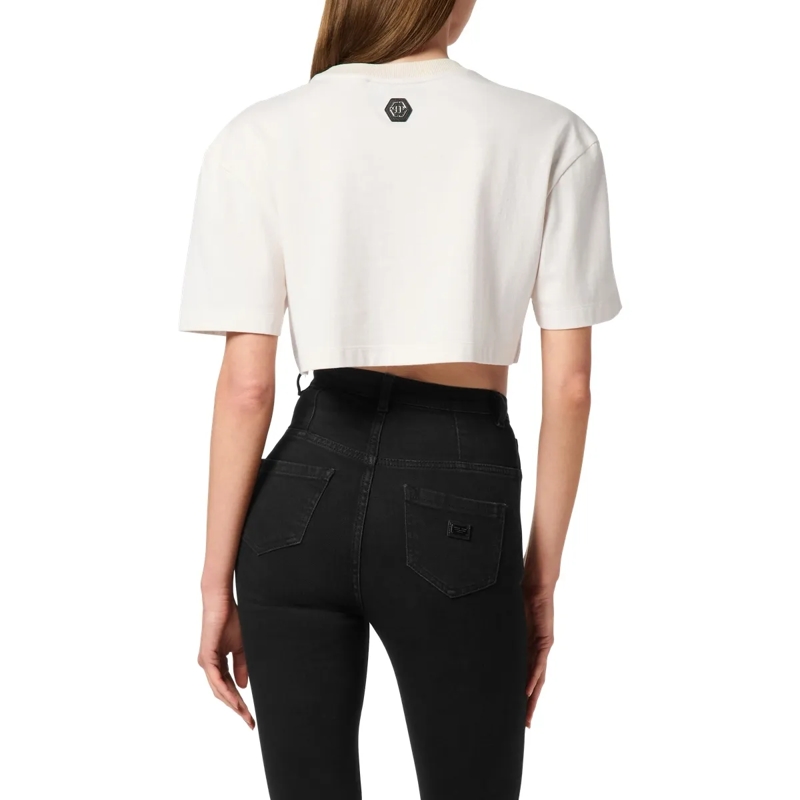 Philipp Plein Top T-Shirt Rundhalsausschnitt Ls Crystal Verziert weiss(Image 2)