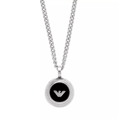 Emporio Armani Black Onyx Pendant Necklace Silver Mittellange Halskette