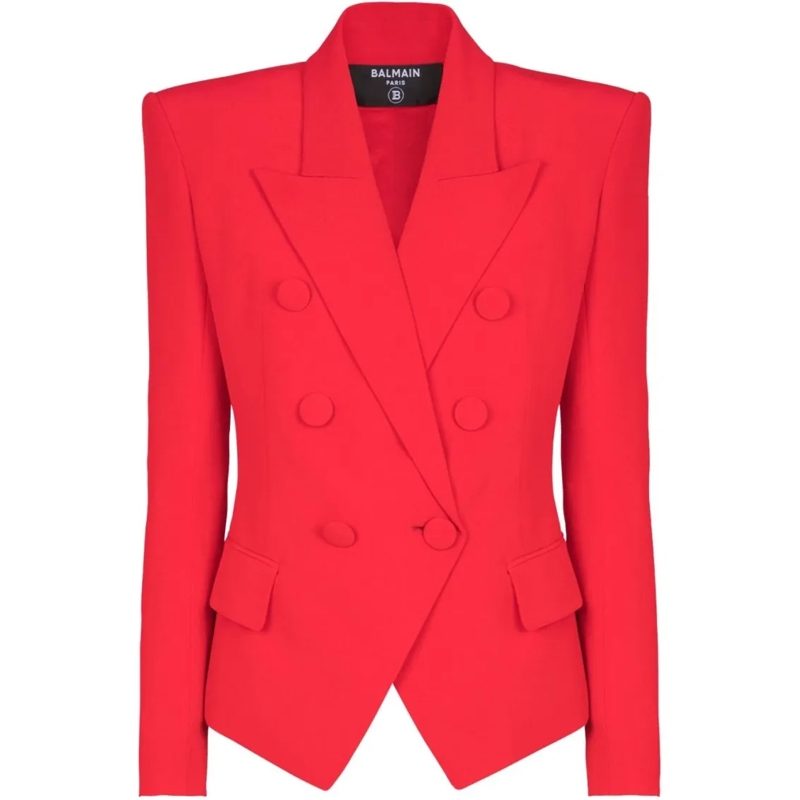 Balmain Blazer Structured Double-Breasted Cardinal Red Blazer Red