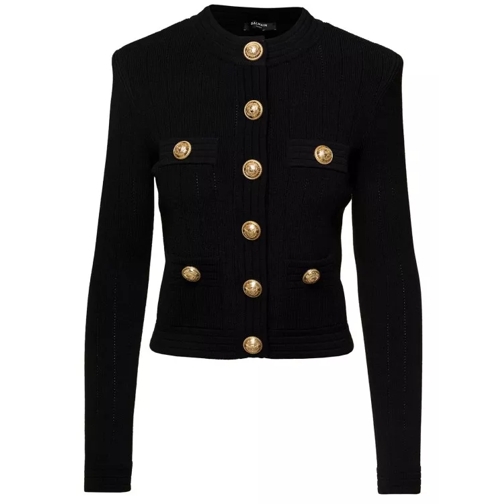 Balmain Black Cardigan With Gold-Colored Jewel Buttons In  Black 