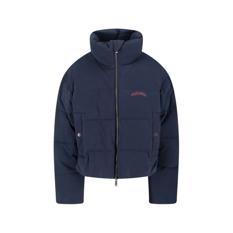 Dsquared2 Doudoune High Collar Navy Puffer Jacket With Contrast Logo  Blue
